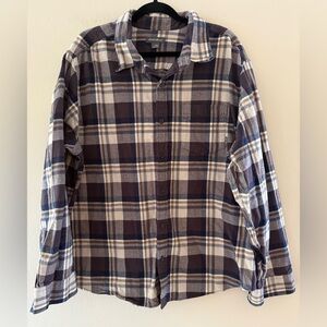Eddie Bauer Flannel Blue and White Plaid Button-Down Shirt
